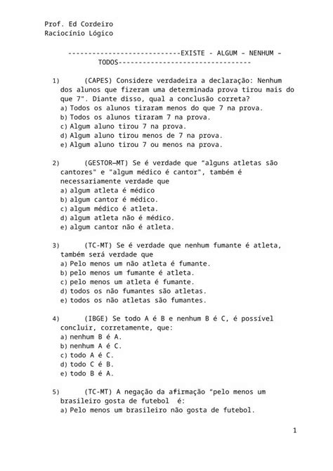 DOC Lista de exercícios de álgebra das proposições doc DOKUMEN TIPS