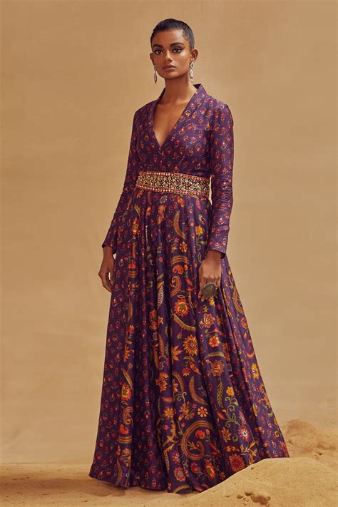 Buy Purple Dupion Silk And Embroidery Floral Shawl Anarkali For Women