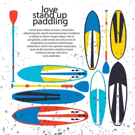 Vector Illustration Of Stand Up Paddle Boards And Paddles Set In Stock