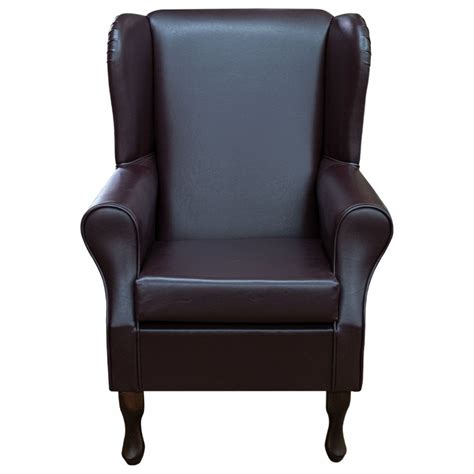 Standard Wingback Chair In Durham Faux Brown Leather Fabric Beaumont