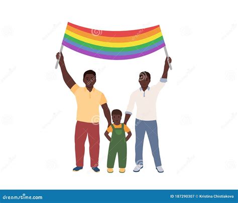 Two Black Lgbt Men Holding A Rainbow Flag Over Their Heads Happy Pride