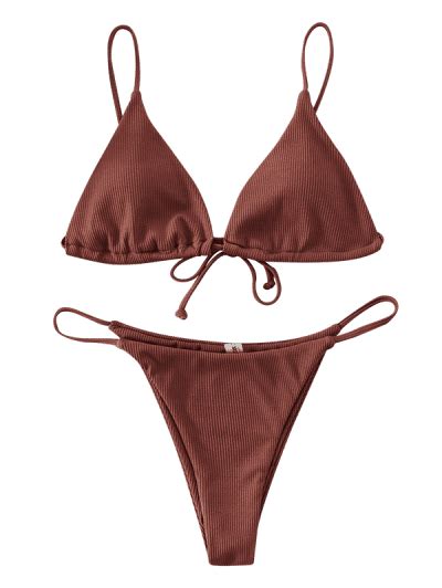 Off Zaful Ribbed Cami String Bikini Swimsuit In Cherry Red