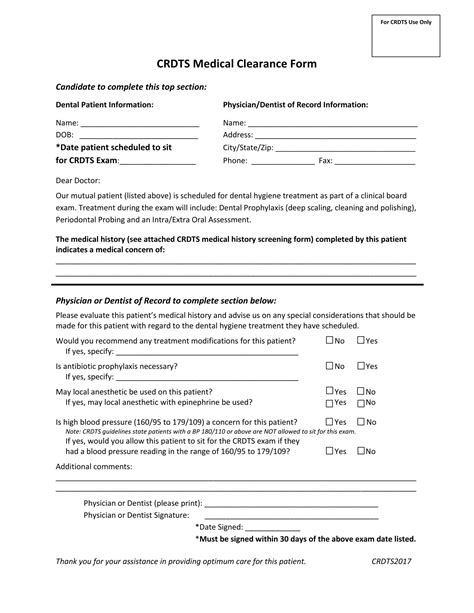 Printable Medical Clearance Form For Dental Treatment