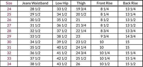 Premium Denim Jeans Measurement Chart Jeans Size Paul Charts