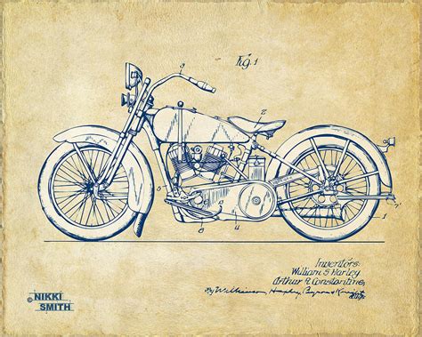 Vintage Harley Davidson Motorcycle 1928 Patent Artwork Digital Art By