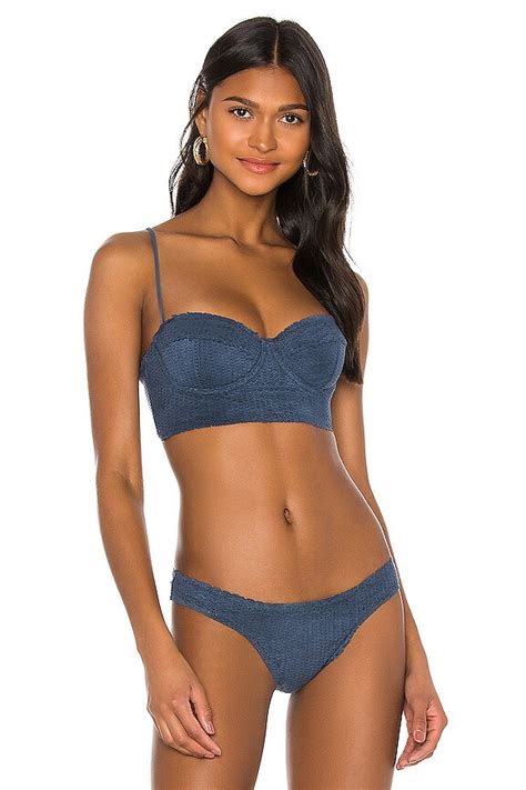 Vix Swimwear Corsage Long Bikini Top In Blue Grey Scales Revolve