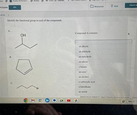 Solved Identify The Functional Group In Each Of The Comp