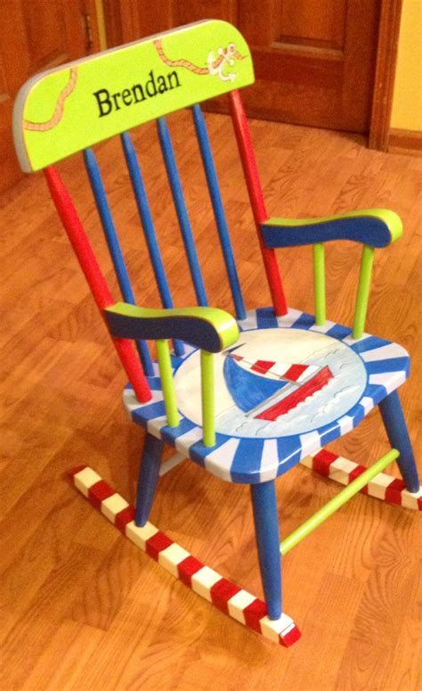 Hand Painted Childs Rocking Chair Nautical Theme Sail Boat Primary