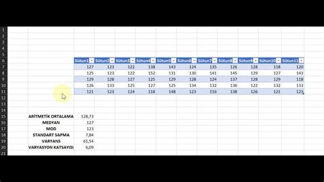 Excel De Mod Medyan Standart Sapma Varyans Varyasyon Katsayisi