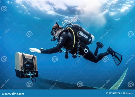 Scuba Diver Jumping From Boat Into The Water With Camera And Dive Gear