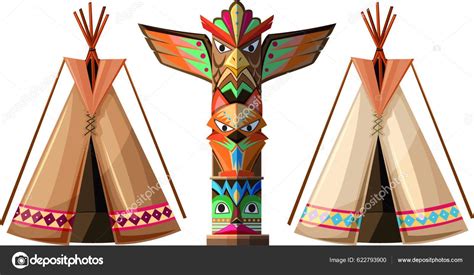 Set Teepees Totem Pole Stock Vector By Yay Images