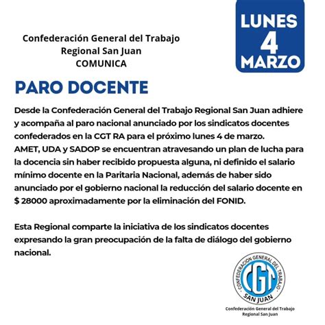 UDA San Juan Confirma Que Se Adhiere Al Paro Nacional Docente El Zonda