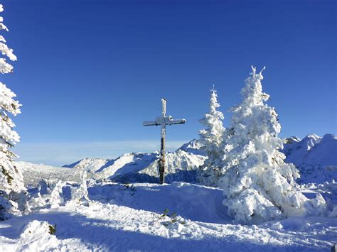 Alpine Austria Cold Cross Icy Mountains Partly Cloudy Ski Ski