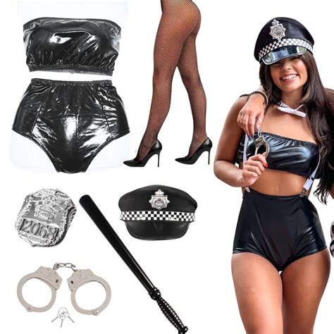 Fantasia Policial Completa Chapeu Quepe Algema De Metal Conjunto Top E