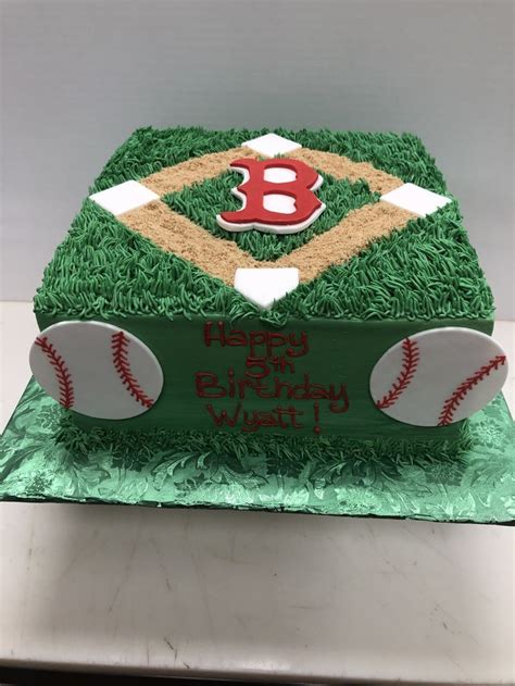 Red Sox Themed Cake With Fondant Baseballs Fondant Bases And Fondant Logo With Buttercream