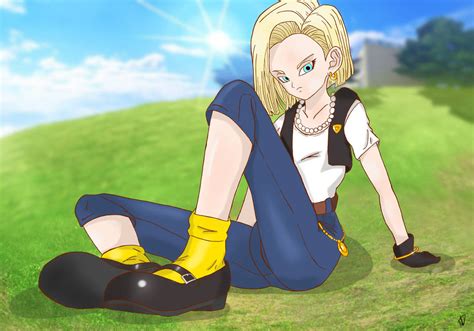 Android 18 Sitting In Field By Nashdnash2007 On Deviantart