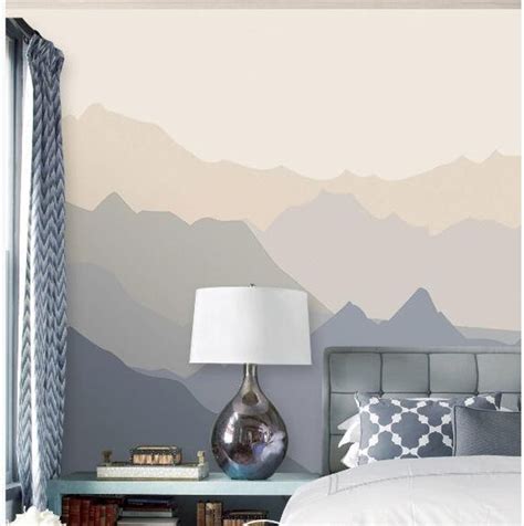 Ombre Mountains Mural Wallpaper Geometry Mountain Landscape Etsy