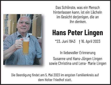 Traueranzeigen Von Hans Peter Lingen Trauer Und Gedenken