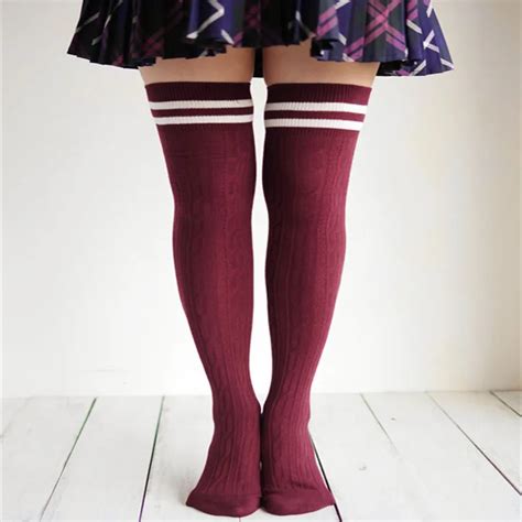 New 2018 Woman Stockings Winter Stripe Over Knee Socks Thigh High Cheap