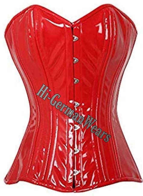 Women Overbust Red Pvc Corsets Double Steel Boned Vollbrust Etsy