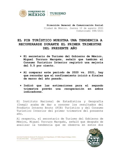 Pib Tur Stico Muestra Una Tendencia A Recuperarse Durante El Primer