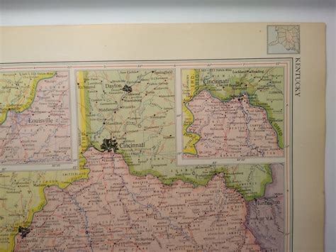 1957 Antique KENTUCKY Atlas Map Vintage Encyclopedia Britannica World