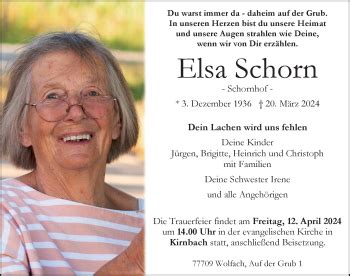 Traueranzeigen Von Elsa Schorn Schwarzw Lder Bote Trauer