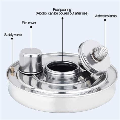 Portable Outdoor Stainless Steel Wick Alcohol Stove Single Small Pot Set Size 14cm