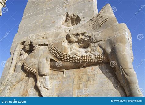 Bas Relief Of A Lion At The Gate Of Nations Of Persepolis In Shiraz