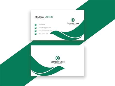 Premium Vector A Green And White Business Card With A Green Logo That