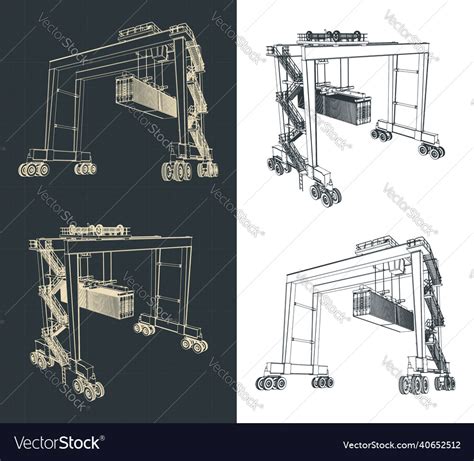 Rubber-tired overhead gantry crane drawings Vector Image