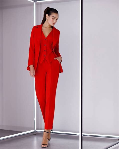 Red Formal Women Pantsuit Office Three Piece Suit Red Blazer Women