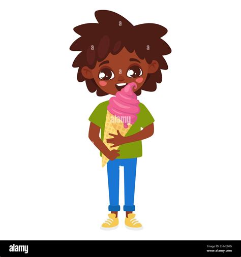 African American Kid Eating Ice Cream Isolated Stock Vector Image