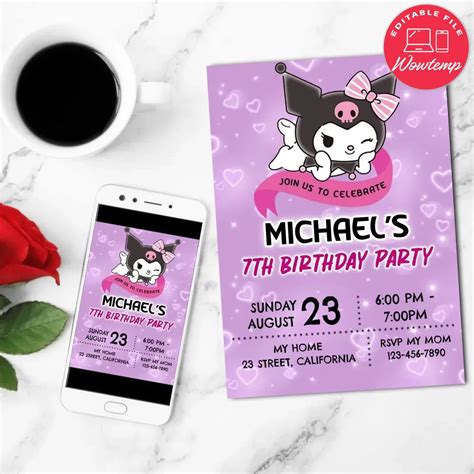 Kuromi Birthday Invitation Customizable Template Instant Download Zingtemp