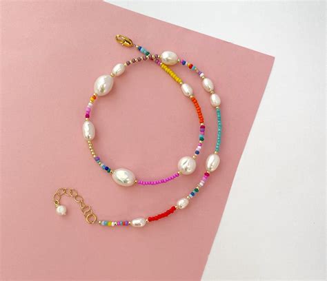 Pearl And Seed Beads Necklacepearl And Colourful Beads Necklacepearl And Seed Bead Necklace