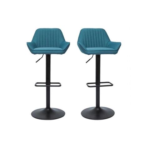 Tabourets de bar réglables design en tissu bleu canard lot de 2