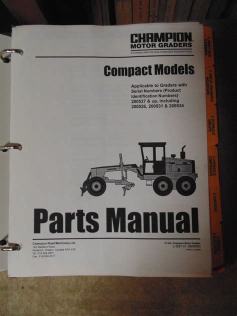 Champion Motor Grader Compact Models Parts Manual Used Equipment Manuals