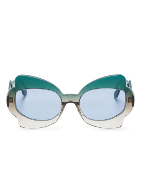 Marni Eyewear Monumental Gate Oversize Frame Sunglasses Green Farfetch