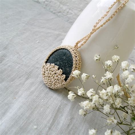 Crochet Stone Necklace Crochet Jewelry Lace Stone Necklace