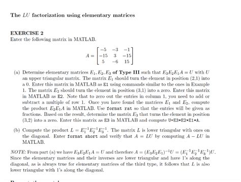 MAT 343 Laboratory 3 The LU Factorization In This Chegg