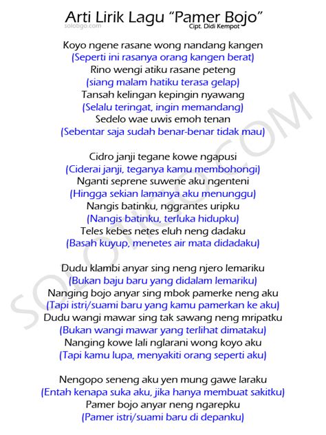 Arti Lirik Lagu Pamer Bojo Didi Kempot (Campursari) - SOLOTIGO.COM