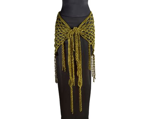 Sumptuously Soft Olive Green Crocheted Belly Dance Hip Scarf Or Shawl