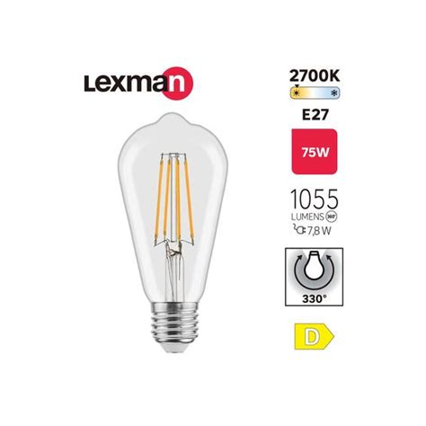 Lexman Led Filament Light Bulb St64 E27 7 8w Warm White Clear LEROY