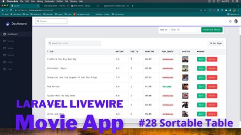 Laravel Livewire Tutorial Create Movie Website 28 Add Sortable Columns