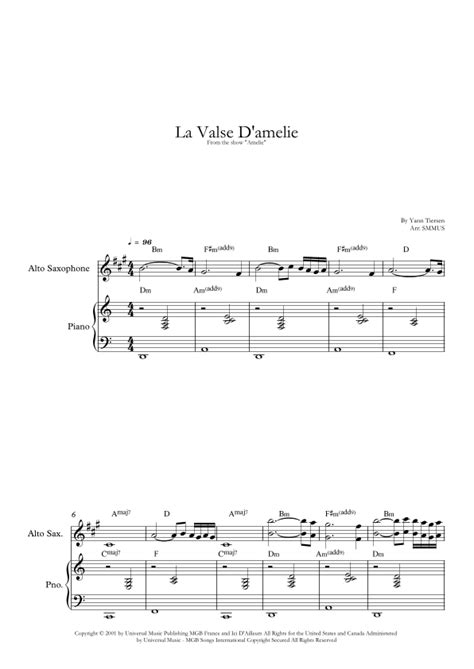 La Valse D Amelie Arr Smmus Par Yann Tiersen Partitions Pour