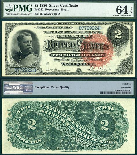 1886 $2 Silver Certificate The Hancock Note FR-242 PMG Graded CU64EPQ Paper Money Guaranty Rare ...