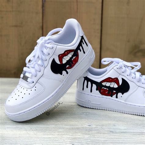 Custom Sneakers AF1 Nike Air Force 1 Red Drip Lips Hand Etsy