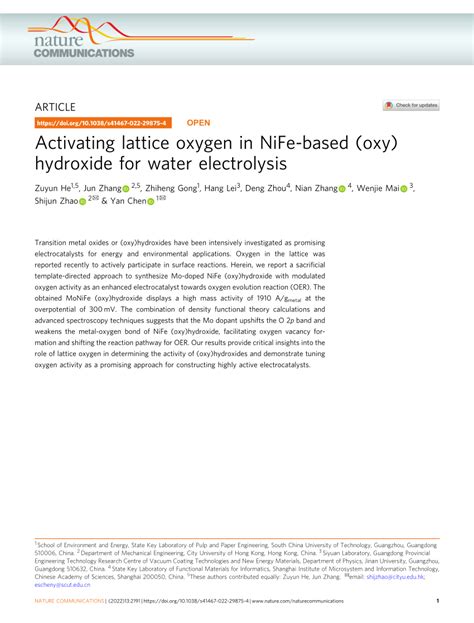 PDF Activating Lattice Oxygen In NiFe Based Oxy Hydroxide For Water