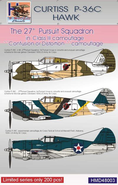 Curtiss P-36 C Hawk (3 schemes from 1939) H-Model Decals -D48003