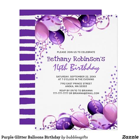 Purple Glitter Balloons Birthday Invitation Zazzle Glitter Invitations Birthday Birthday